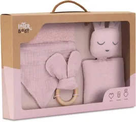 interbaby-set-baby-doudou-bandana-gryzak-muslin-mis-rozowy-makijaz