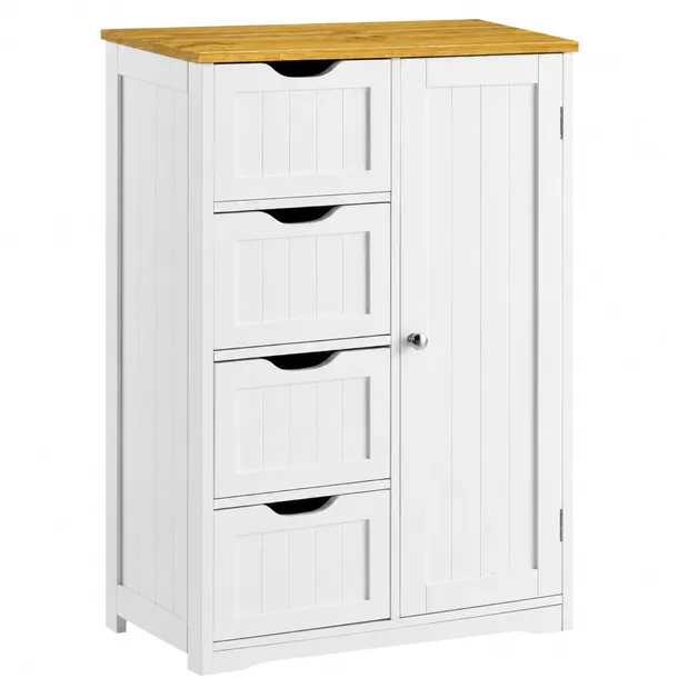 SZAFKA ŁAZIENKOWA STOJĄCA BIAŁA 60 CM 4 SZUFLADY 1 DRZWI KOMODA 60x30x80 CM
