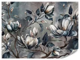 fototapeta-do-salonu-magnolie-kwiaty-abstrakcja-liscie-beton-mural-450x300