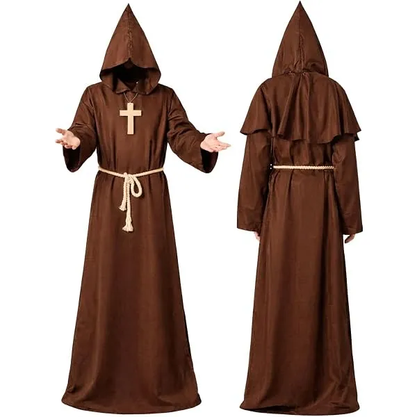 STRÓJ KSIĘDZA MNICHA HABIT KOSTIUM KSIĄDZ ZAKONNIK NA HALLOWEEN Brązowy