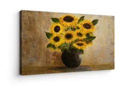 obraz-na-plotnie-canvas-sloneczniki-w-wazonie-styl-malarski-80x100