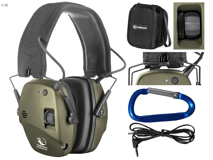 Słuchawki AKTYWNE BLUETOOTH RealHunter ProSHOT BT + Pokrowiec + Karabińczyk