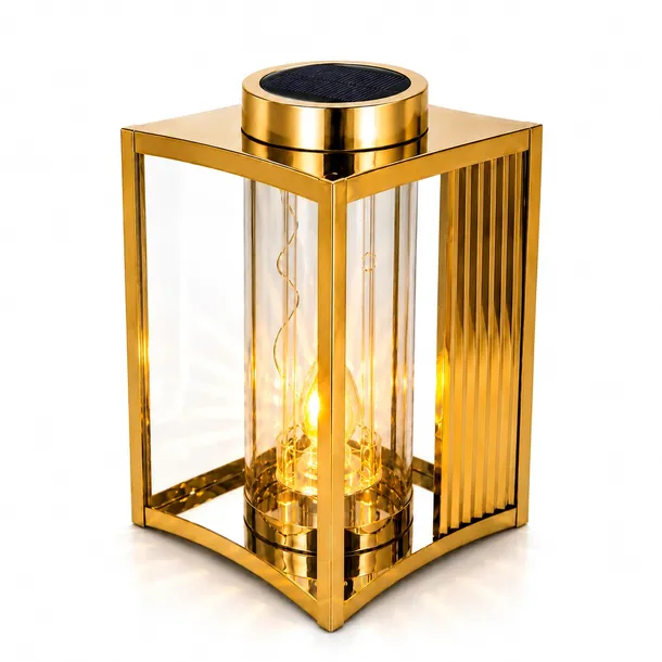  Znicz Solarny LED Szklany Premium Lampion Na Grób Złoty Cmentarz 27cm LS-5