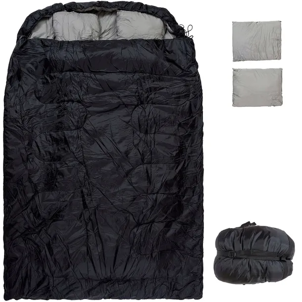 Śpiwór Dwuosobowy Turystyczny 2w1 + 2 Poduszki Koc Duży 222x150cm