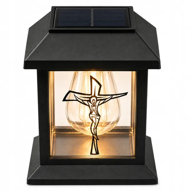 ZNICZ solarny DUŻY LED GRÓB LAMPION KRZYŻ CMENTARZ świeczka mocne światło