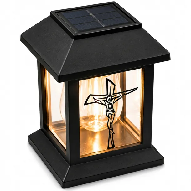 ZNICZ SOLARNY LED NA GRÓB LAMPION KRZYŻ CMENTARZ STATUETKA mocne światło