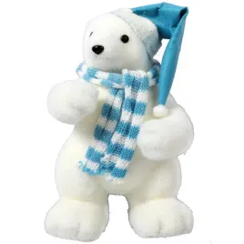 figurka-swiateczna-niedzwiedz-polarny-w-niebieskiej-czapie-i-szaliku-43-cm