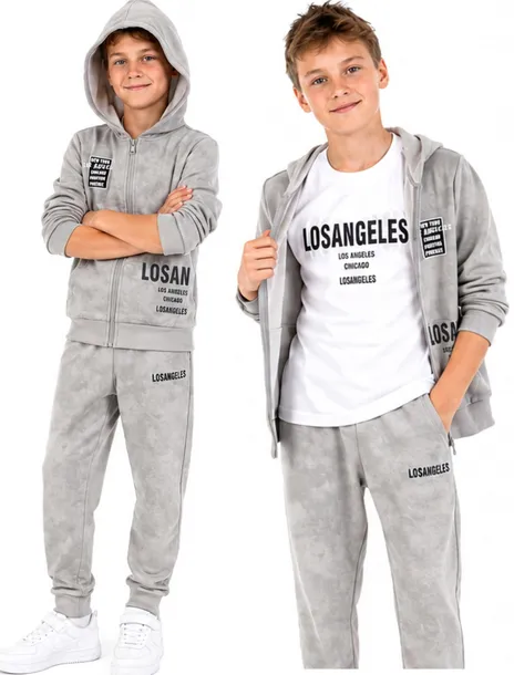 DRES KOMPLET CHŁOPIĘCY BLUZA ROZPINANA Z KAPTUREM SPODNIE BLUZKA 134/140