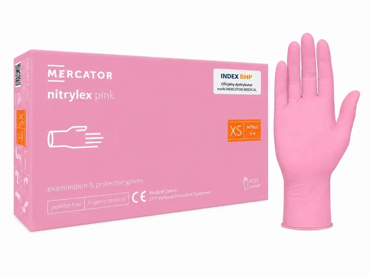 RĘKAWICE rękawiczki NITRYLOWE różowe MAGENTA pink NITRYLEX PINK XS