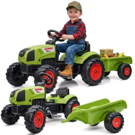 falk-traktor-claas-zielony-na-pedaly-z-przyczepa-klakson-od-2-lat