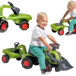 falk-traktorek-jezdzik-baby-claas-z-koparka-lyzka-i-przyczepa