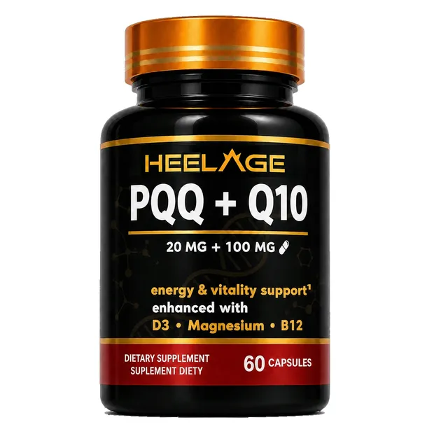 PQQ + Koenzym Q10 D3 Magnez B12 na MÓZG MŁODOŚĆ DŁUGOWIECZNOŚĆ MITOCHONDRIA - 60 kapsułek - Heelage