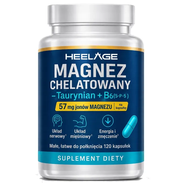  MAGNEZ TAURYNIAN 700MG + B6 Energia MIĘŚNIE Koncentracja 120 kaps magnezu - Heelage