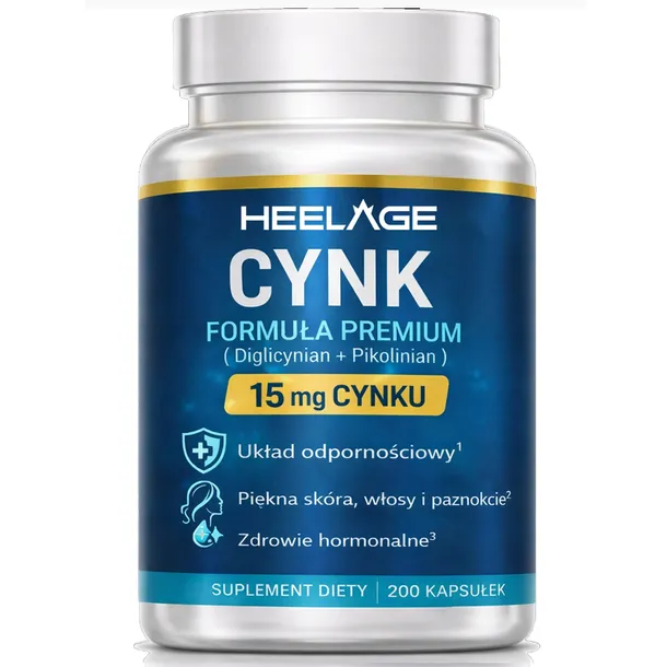 CYNK Organiczny Premium Glicynian + Pikolinian Cynku 15 mg - 200 kapsułek - Heelage