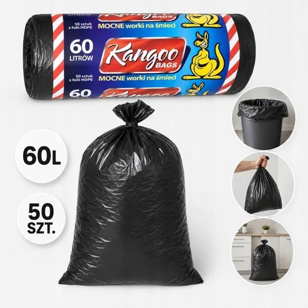 Worki na śmieci HDPE 60L mocne wytrzymałe czarne 50 szt