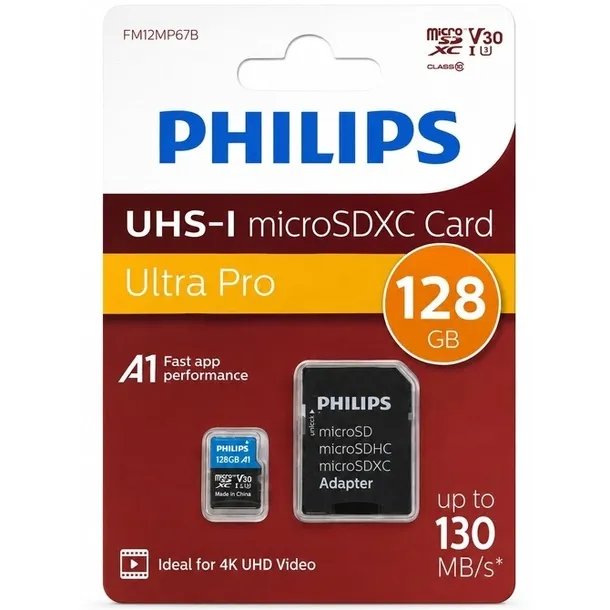 KARTA PAMIĘCI SD PHILIPS 128GB UHS-I MICRO SDXC A1 V30 DO 130MB/S + ADAPTER