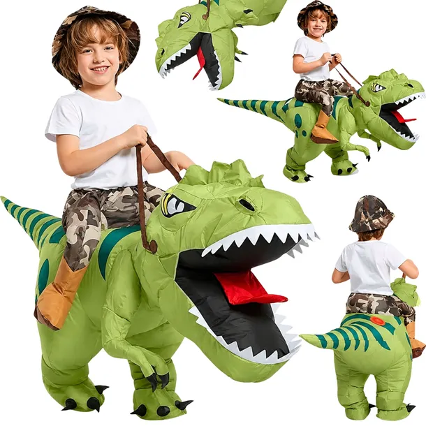 DMUCHANY KOSTIUM DINOZAUR T-REX JASZCZUR NA HALLOWEEN PARTY SAMOPOMPUJĄCY