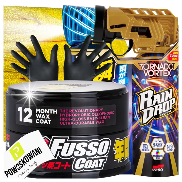 Soft99 FUSSO COAT WAX DARK WOSK SAMOCHODOWY + QD RAIN DROP TORNADO ZESTAW