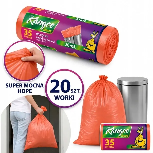 KangooBags Worki na śmieci 35L po 20 szt. wiązany pomarańczowy