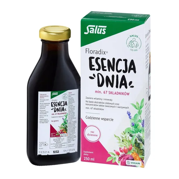 WITAMINY MINERAŁY niacyna kompleks witamin Floradix Esencja Dnia 250 ml