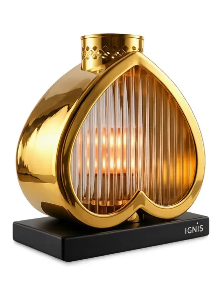 ZNICZ SOLARNY METALOWY, 22 CM, WIECZNE ŚWIATŁO, SERCE ZŁOTE, NA GRÓB