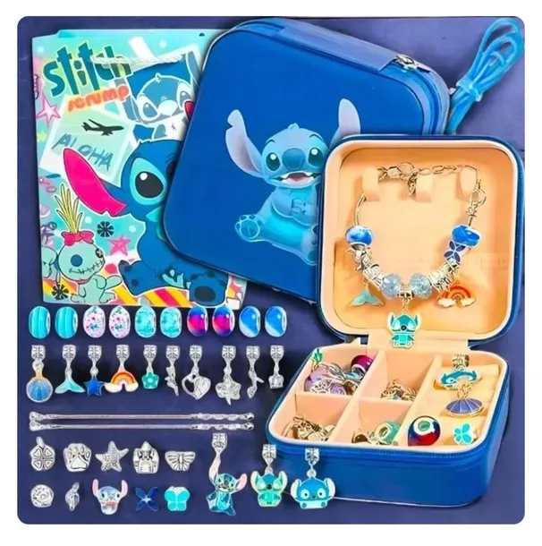 Zestaw kreatywny do robienia bransoletek koralików biżuteria Stitch Lilo i Stitch pomysł na prezent dla dziewczynki bransoletka charms
