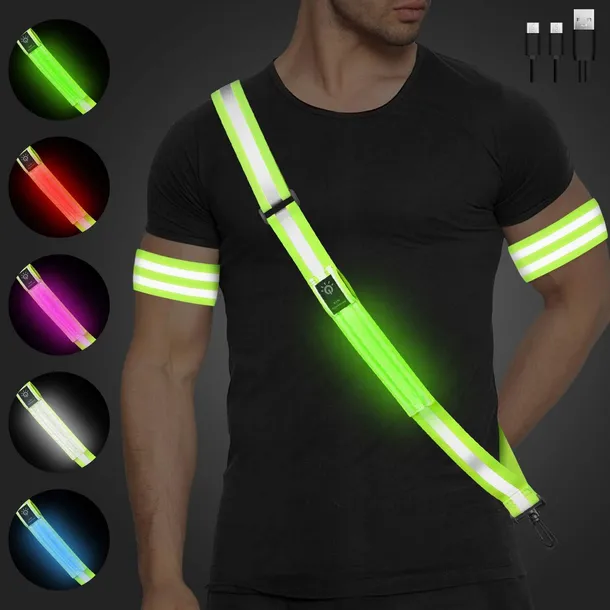 PAS BEZPIECZEŃSTWA LED USB 124-166 CM ODBLASKOWY DO BIEGANIA I KOLARSTWA