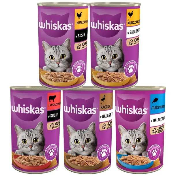 WHISKAS Adult 5 Smaków 24x400g Kurczak Wołowina Tuńczyk Kaczka Karma Mokra