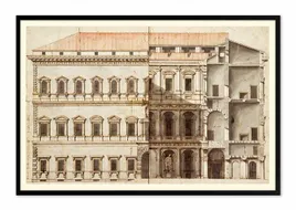 obraz-na-plotnie-rysunek-postarzany-budowla-63x93cm