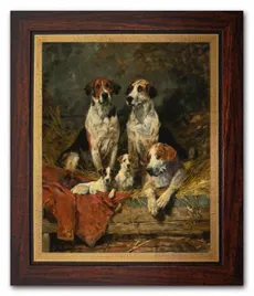 obraz-na-plotnie-24x29cm-john-emms-cztery-lisy-i-terrier