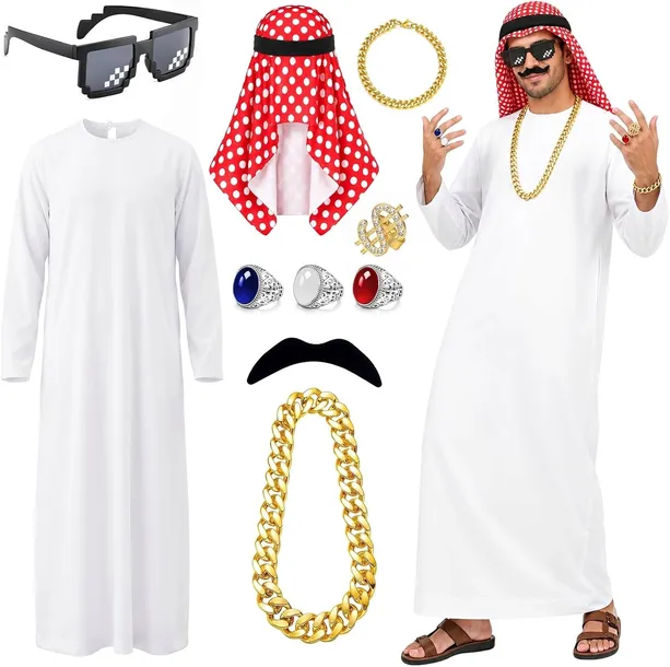 KOSTIUM SZEJKA ARABSKIEGO 10w1 SZATA CHUSTA BRODA PRZEBRANIE PREZENT