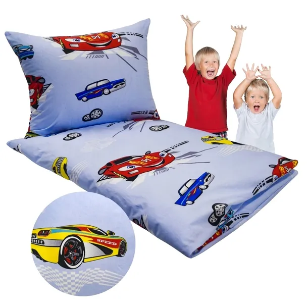 Pościel Dziecięca 100x160 + 40x60 Auta Cars Niebieskie Produkt Polski