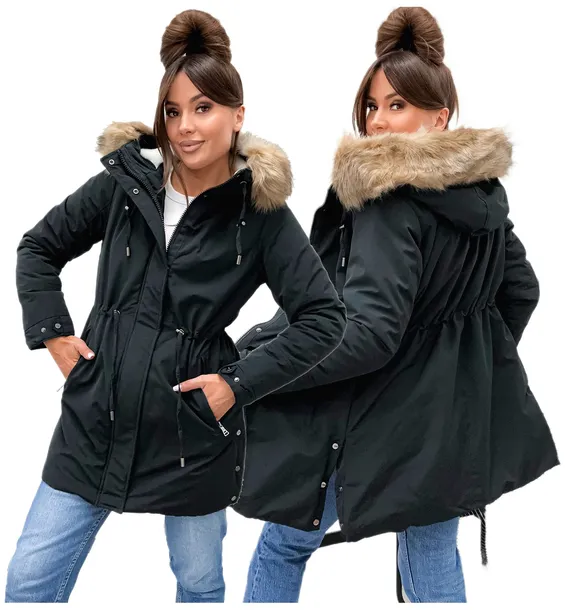 ZIMOWA KURTKA DAMSKA NA MISIU PARKA Z KAPTUREM TEDDY W620 CZARNA ROZMIA XXL