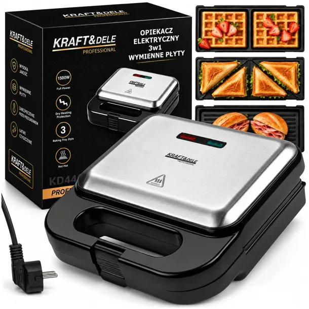 OPIEKACZ GOFROWNICA GRILL 3W1 TOSTER DO KANAPEK SANDWICH TOSTÓW 1500W MOCNY