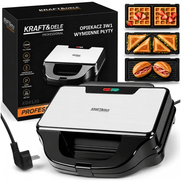 OPIEKACZ DO KANAPEK GOFROWNICA GRILL 3W1 TOSTER SANDWICH TOSTÓW 1500W MOCNY