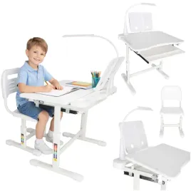 regulowane-biurko-dzieciece-z-lampka-led-ergonomiczne-biurko-dzieciece-biale-krzeslo-i-lampka