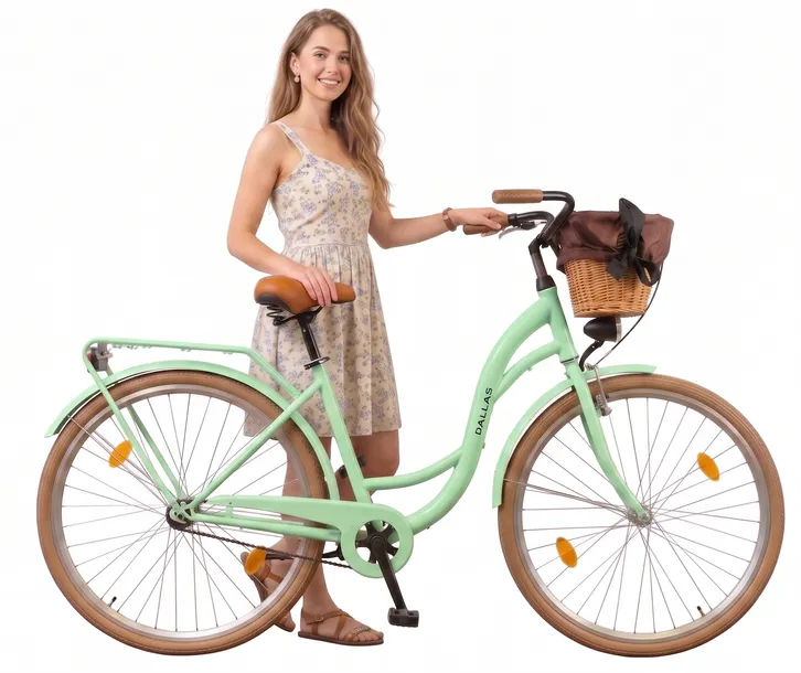 Dallas 28″ – elegancki rower damski miejski, polska marka (Mięta z brązem)