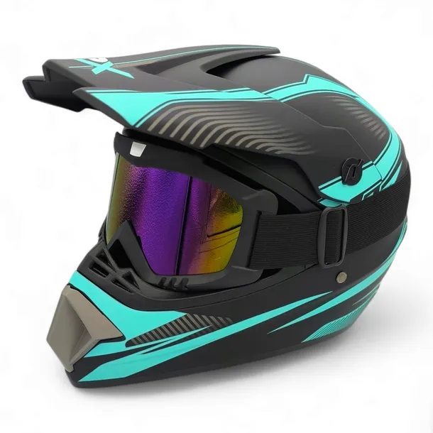 KASK CROSSOWY NA CROSSA MOTOCYKL ENDURO NA QUADA ATV BMX HULAJNOGĘ GOGLE S