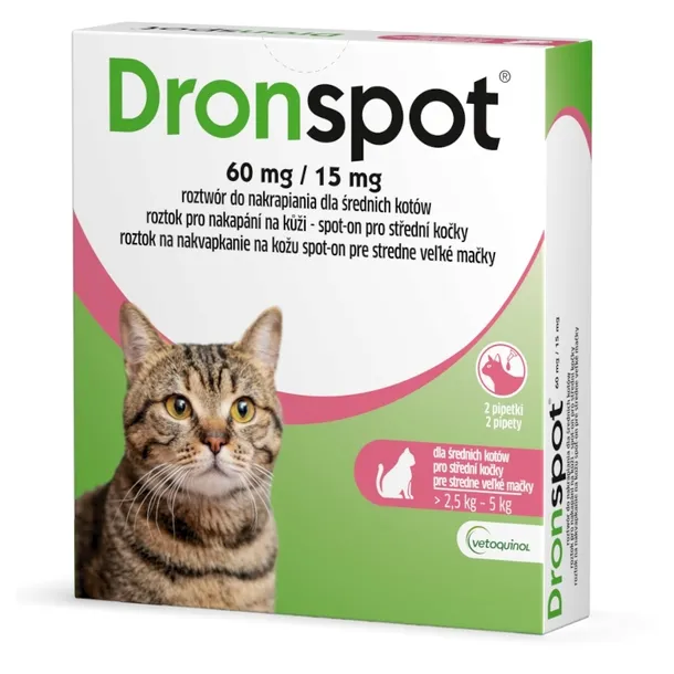 DRONSPOT ODROBACZANIE ŚREDNIE KOTY 2,5-5kg 2x0,7ml