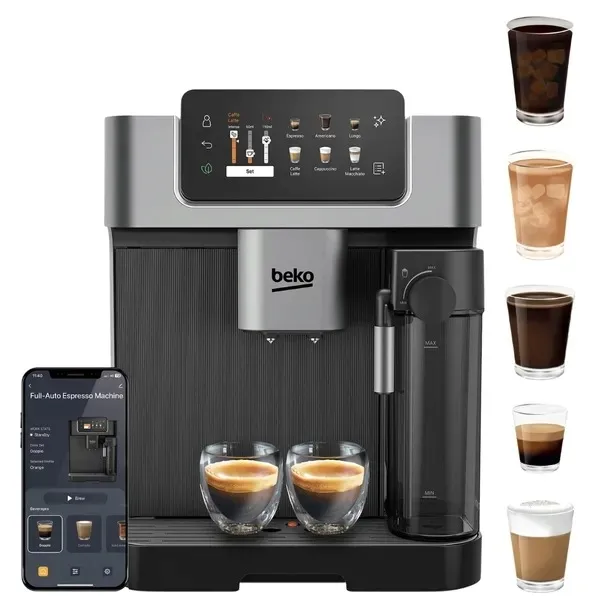 Ekspres ciśnieniowy do kawy automatyczny BEKO CaffeExperto CEG7348X z młynkiem spieniacz mleka latte cappuccino panel dotykowy