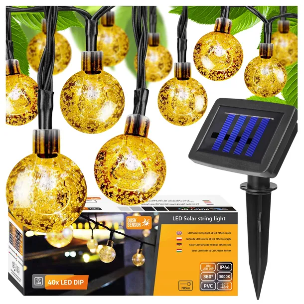 Girlanda solarna ogrodowa 5m 20x LED Świetlna Lampki Solarne Ogrodowe