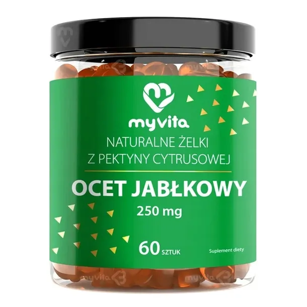 ŻELKI Z OCTEM JABŁKOWYM trawienie jelita MyVita smak jabłkowy WEGE 60 szt.