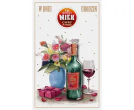 kartka-urodzinowa-dla-doroslych-kwiaty-i-butelka-wina