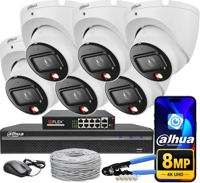 Zestaw Monitoringu 6 Kamer 8Mpx 4K IPC-HDW1839T-A-IL POE Smart Dual