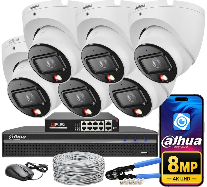 Zestaw Monitoringu 6 Kamer 8Mpx 4K IPC-HDW1839T-A-IL POE Smart Dual
