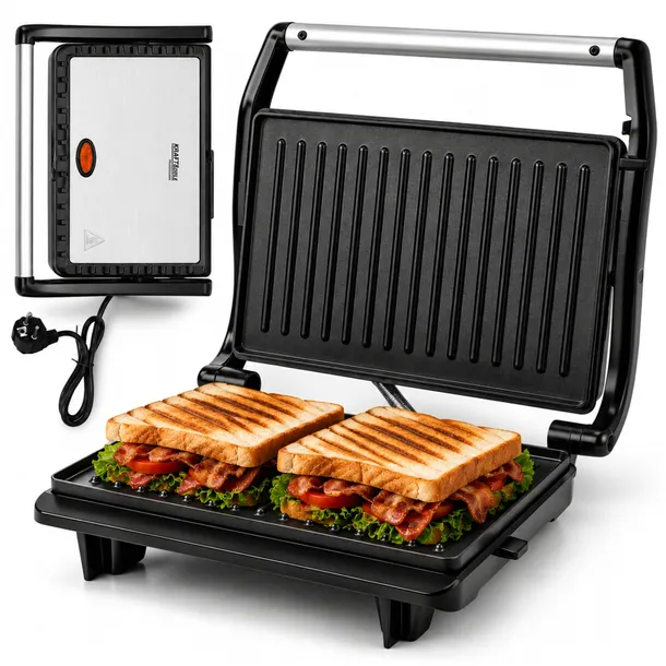GRILL ELEKTRYCZNY OPIEKACZ ROZKŁADANY TOSTER DO KANAPEK PANINI 2200W MOCNY