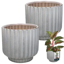 2x-donica-okragla-ryflowana-szara-13-cm-doniczka-na-kwiaty-i-ziola-oslonka