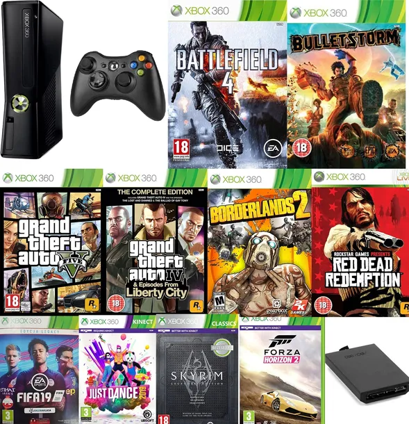 KONSOLA XBOX 360 z grami dla dorosłych GTA 100 GIER/ zasilacz / pad / RGH