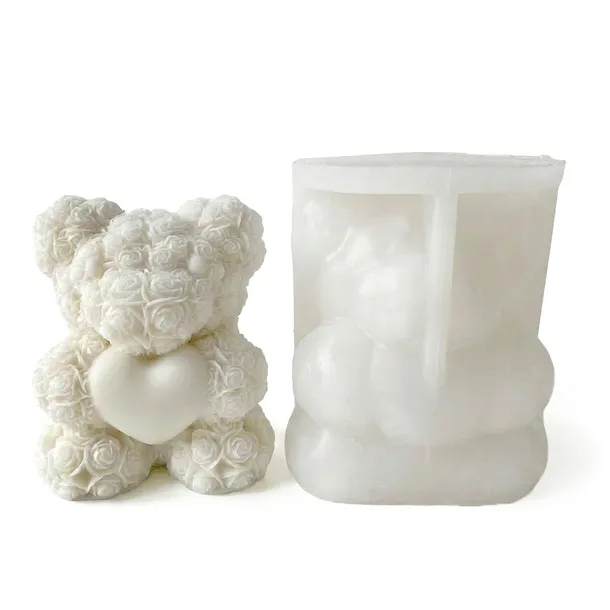 Forma foremka silikonowa Mini Miś z Róż Serce dekoracja 3D do wosku świec