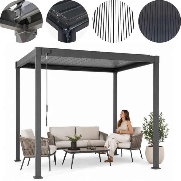 PERGOLA OGRODOWA TARASOWA ZADASZENIE MIRADOR SOLID 80 3x2.4 m SZARA STALOWA
